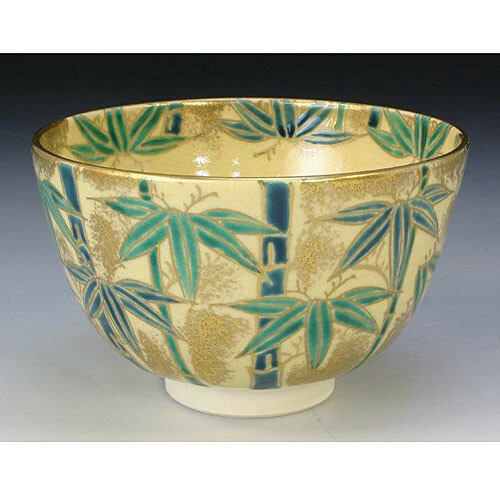Kyoto Tea Cup Matcha Bowl Chawan KYO KIYOMIZU YAKI WARE Gold Foil 