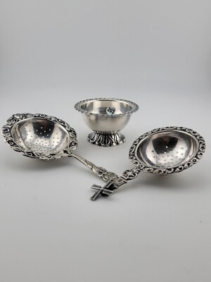 Rare Antique Silver 900 Dutch Loose Leaf Tea Strainers and Rest