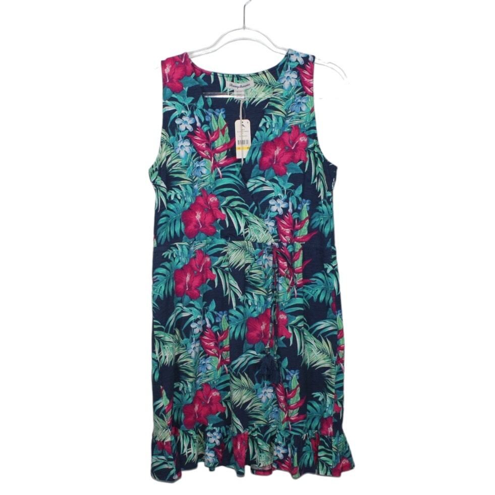 Tommy Bahama Hello Hibiscus Sundress Island Navy Sleeveless Faux Wrap Top M New-image