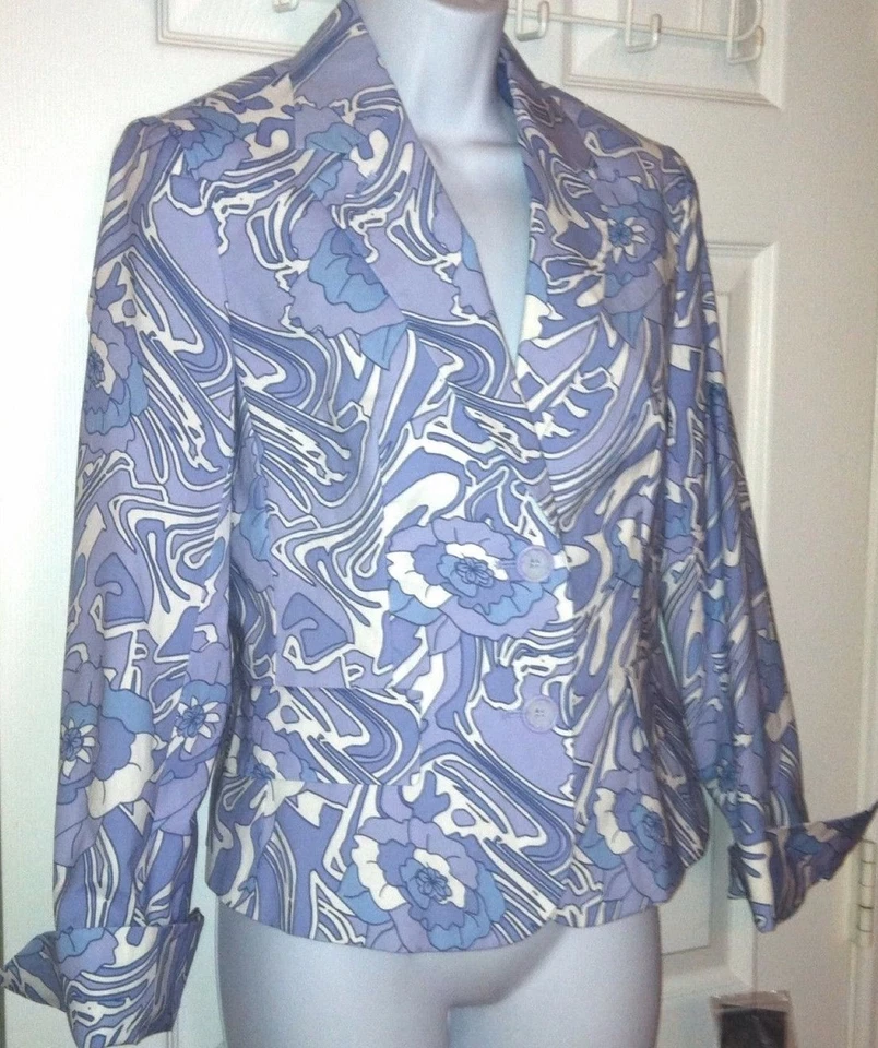NUEVO CON ETIQUETAS $179 KENNETH COLE Azul Blanco Blazer Chaqueta Abrigo Floral Hamptons Talla 6 Nuevo Foto 2 de 4