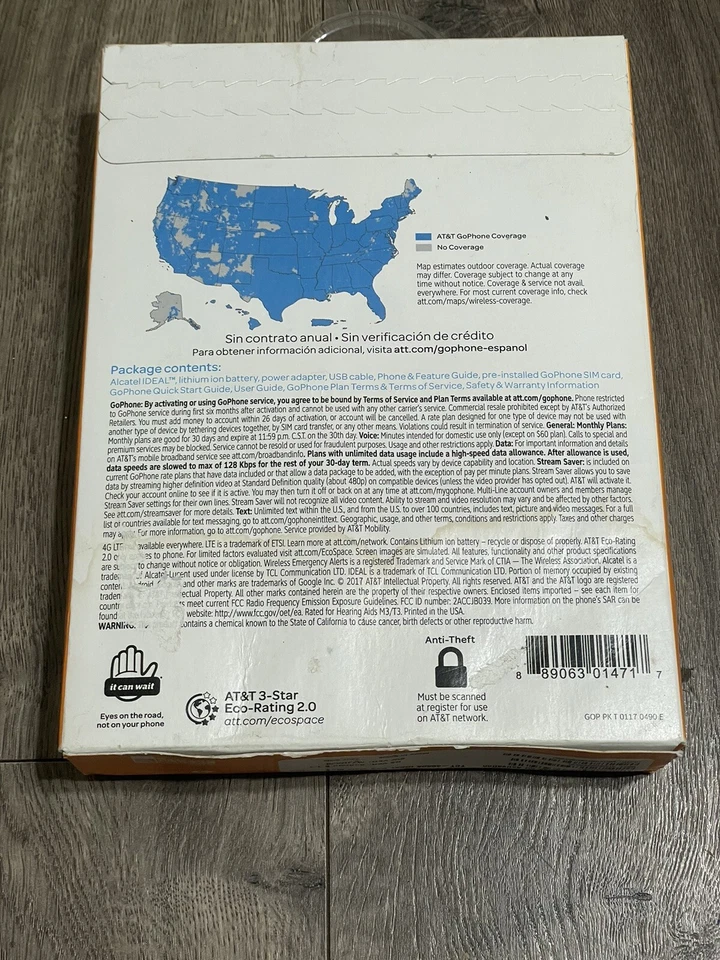 Brand New Sealed At&t Go Phone ALCATEL Ideal 8GB 4.5" Prepaid Smartphone - Slate - Image 4 of 4