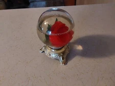 Floating ROSE Flower inside Glass Globe on Decorative TIN Base