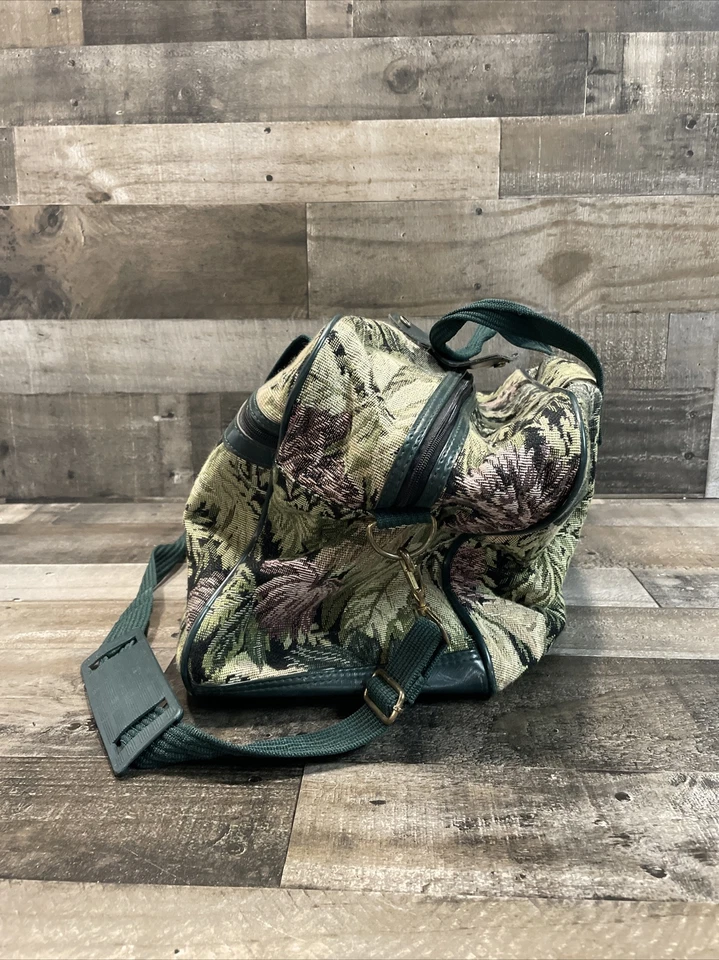 Tapiz floral atlántico vintage 22 pulgadas bolso de mano verde con correa para el hombro Foto 2 de 4