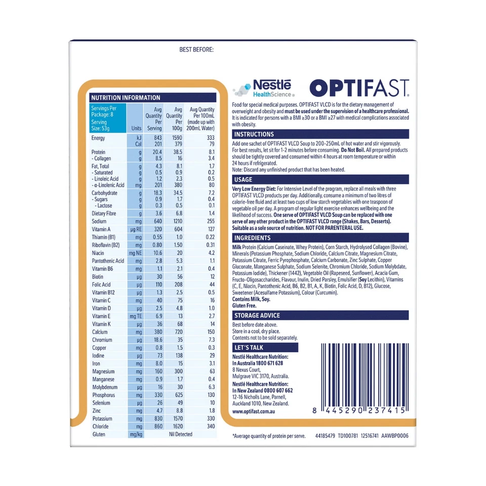 Optifast VLCD Low Calorie Diet Weight Loss Chicken Flavour Soup Sachet 8x53g - Image 4 of 4