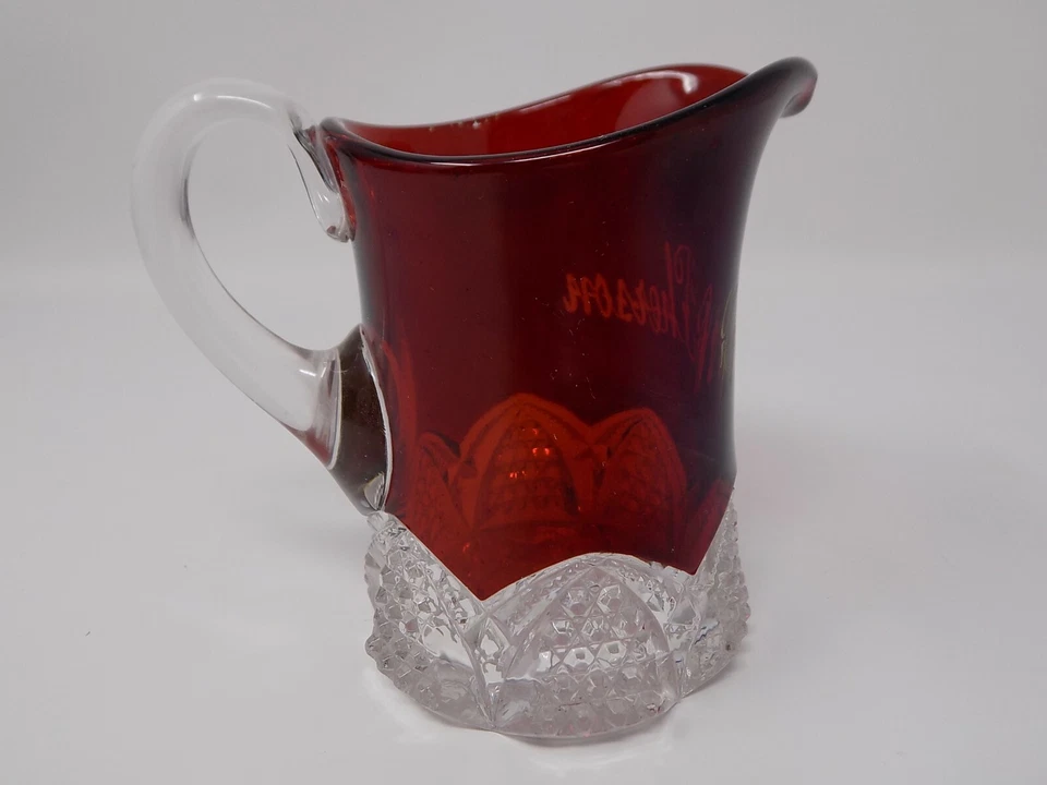 Duncan Miller Ruby Stain EAPG Button Arch Souvenir Creamer Pitcher McPherson  - Image 4 of 4