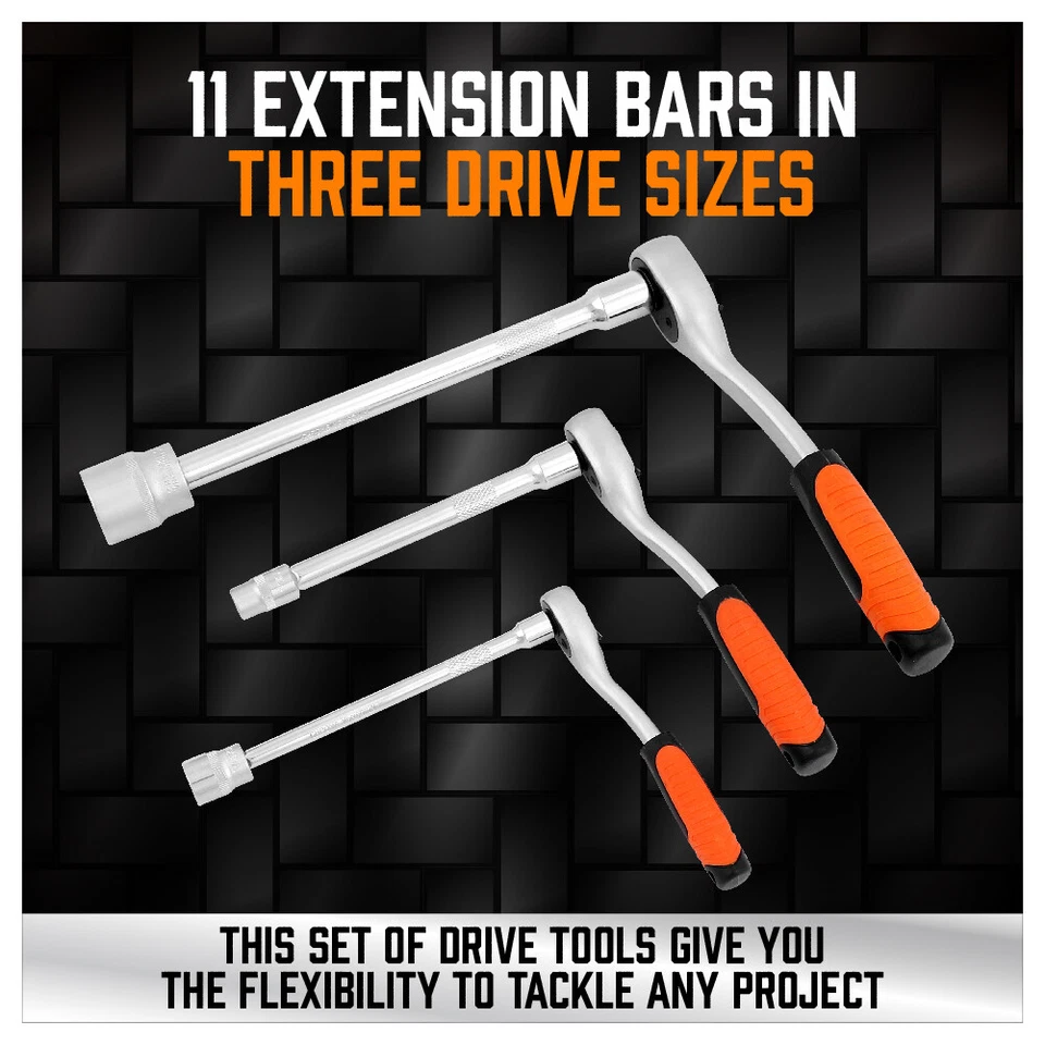 20 PCS Extension Bar Set 1/4" 3/8" 1/2" Drive Socket Extension Set Joint Adaptor - Image 4 of 4