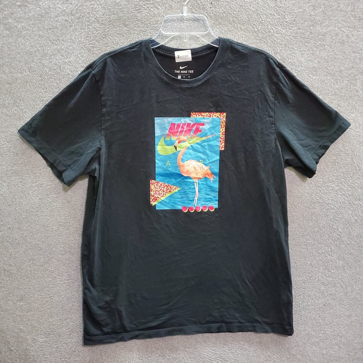 Nike Air Men T-Shirt XL Black Flamingo Swoosh Logo Spellout