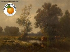 Antique oil on canvas landscape by William Hart, Scottish/American