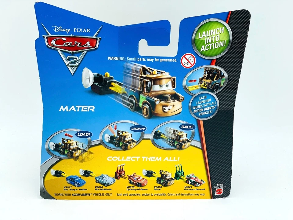 Disney Pixar Cars 2 agentes de acción Mater con lanzador de autos Spy Gear #V3020 camión de remolque Foto 3 de 4