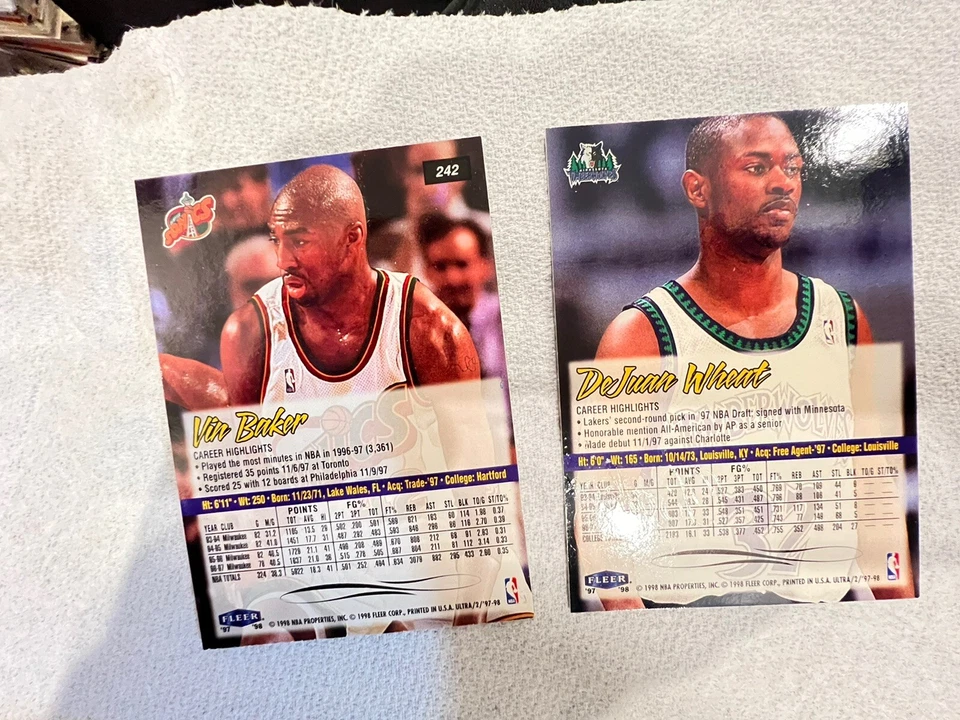 Cartão de erro raro Vin Baker/Dejuan Wheat Fleer - Imagem 4 de 4