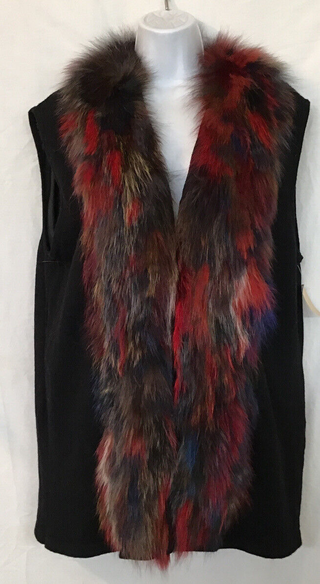 Jiuliana Fur Vest Multicolored Black Knit With Mu… - image 1