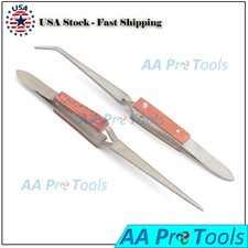 Cross Lock Tweezers Fiber Grip Tweezers Self Closing 6-1/2" Bent  Straight Pair