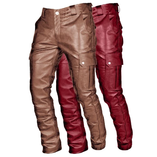 Herren Lederhose Steampunk Gothic Retro Motorradhose Hose Lang Slim Fit - Bild 3 von 28