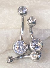 1pc 14G Surgical Steel Double Clear Gems Belly Navel Ring 1/4" 5/16" 3/8" 7/16"