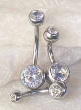 1pc 14G Surgical Steel Double Clear Gems Belly Navel Ring 1/4" 5/16" 3/8" 7/16" 