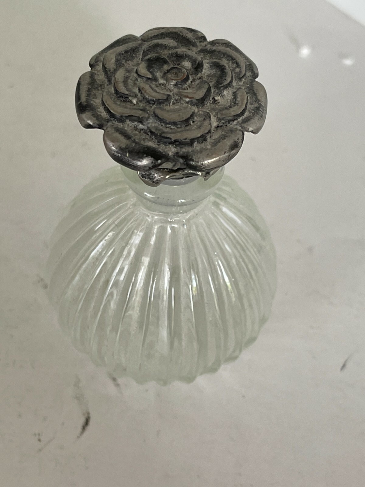 Vintage Silver Tone Crystal Rose Flower Bottle Perfume eBay