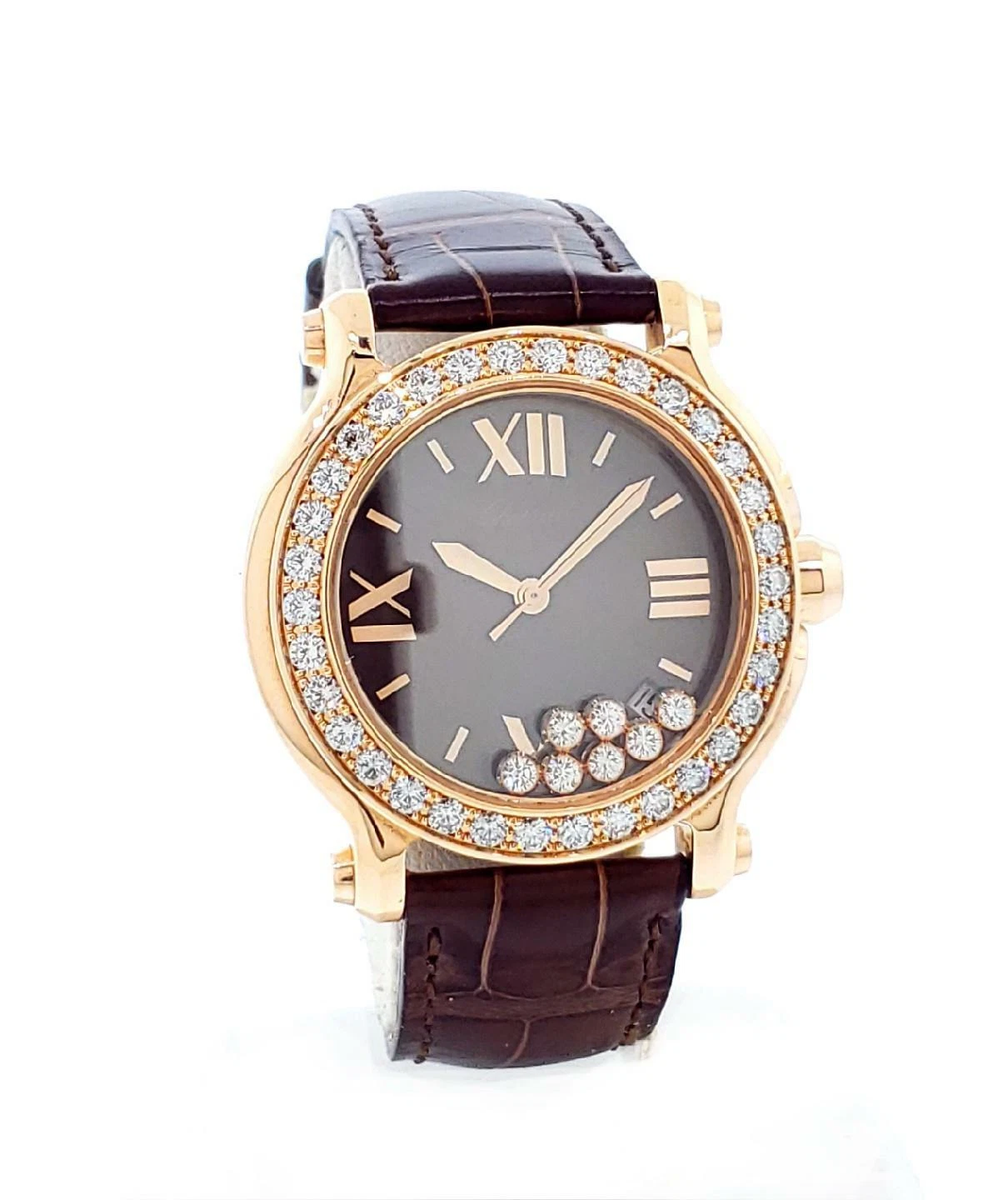Chopard — Chopard Happy Sport 18k Rose Gold Chocolate Dial Factory Diamonds 277473-5008