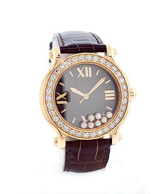 Chopard Happy Sport 18k Rose Gold Chocolate Dial Factory Diamonds 277473-5008
