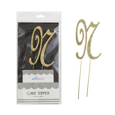 Mega Crafts - Sparkling Rhinestone Letter N Cake Topper - Gold, 1PC