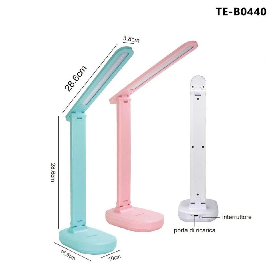 LAMPADA DA SCRIVANIA A LED RICARICABILE REGOLABILE COMANDI TOUCH DA TAVOLO B0440 - Immagine 2 di 4
