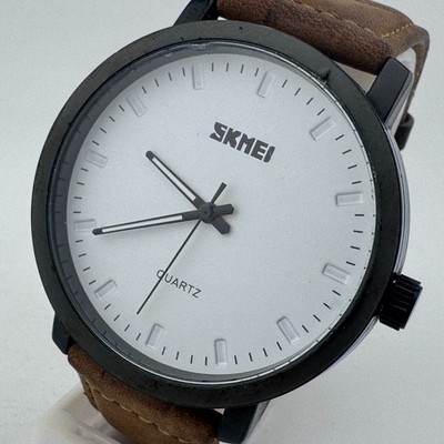 SKMEI Quartz Watch 1196 Men 30m Black White Dial Leather Analog New Battery