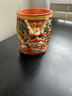 Foo Dog Dragon Pen Holder Colorful Feng Shui Power Wealth Decorative 4  Tall