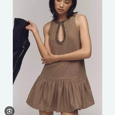 NWT Anthropologie Brown Dress W/ Rhinestones Short Sz Small