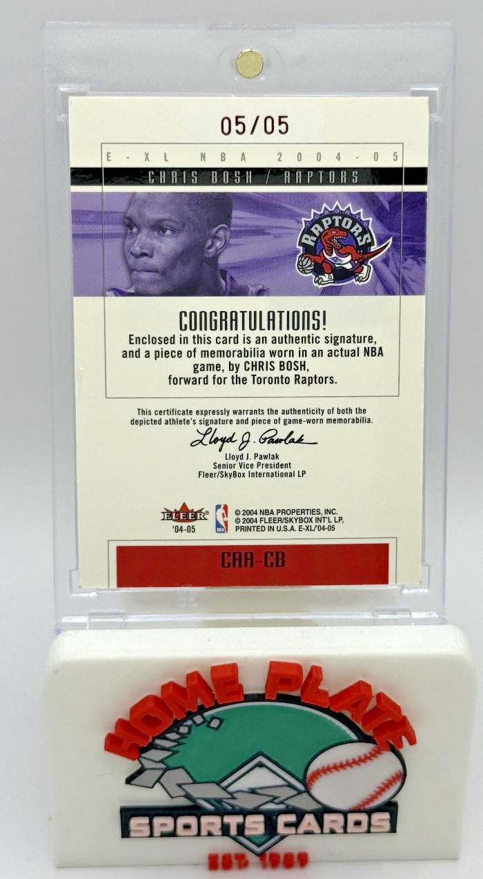 2004-05 E-XL Court Authentics Chris Bosh Game Worn Patch Tag Logo Auto 5/5 view 2