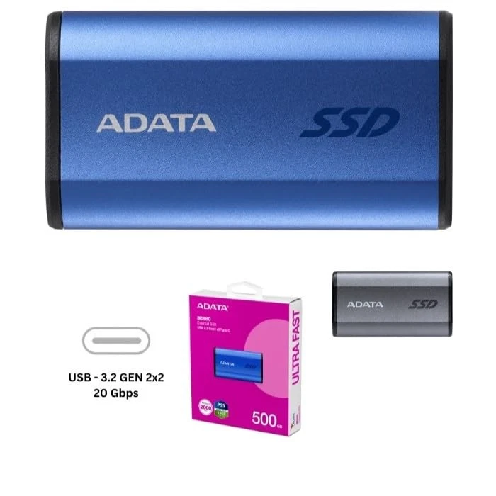 ADATA SE880 500GB External SSD Portable Ultra Fast Solid State Drive Blue - Image 3 of 4