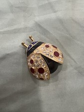 Vintage GoldTone Black Red Enamel Clear Crystals Ladybug Insects Brooch Pin