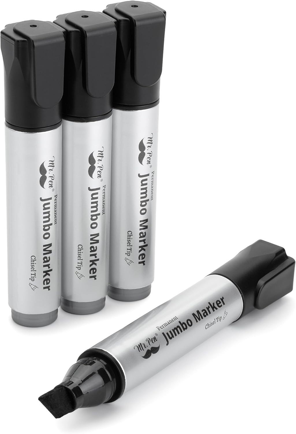 - Jumbo Permanent Markers, 4 Pack, Chisel Tip, Black, Thick,