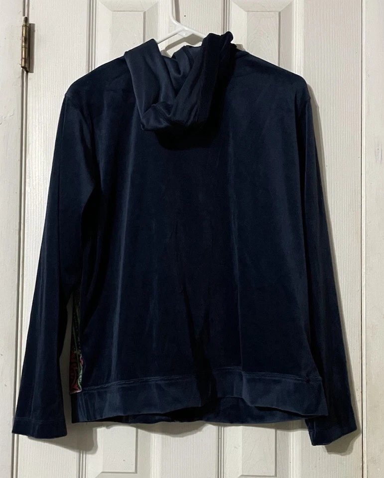 Coldwater Creek Sudadera con Capucha Grande Terciopelo Manga Larga Azul Con Frente Floral Foto 2 de 4