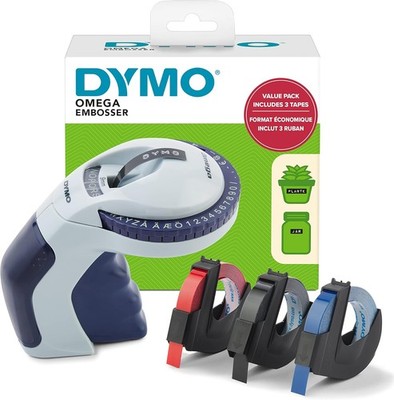Prägeetikettendrucker Dymo Omega Set mit 3 Bändern ergonomisch klein