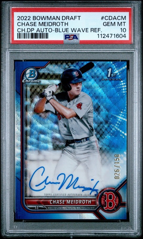 Chase Meidroth 2022 Bowman Draft Chrome Blue Ref Auto # 26/150 PSA 10