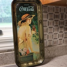 Antique 1917 Coca-Cola &ldquo;Elaine&rdquo; Metal 19" x 8.5" Advertising Serving Tray