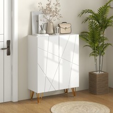 Narrow Shoe Storage Cabinet with Soft-Close Hinges and Adjust Shelves, White