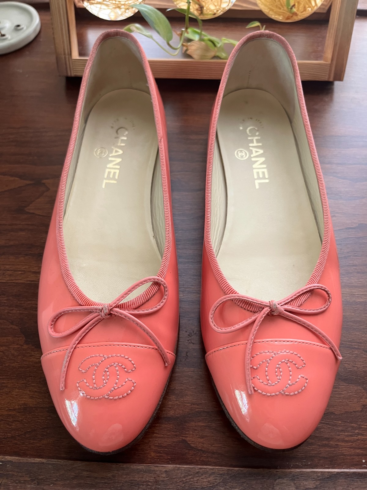 Chanel Patent Leather Ballet Flats Warm Pink Size 39