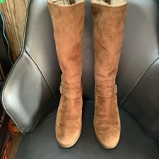 UGG Sidonie Tall Wedge Boots 7 Brown Leather ...
