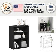 Compact Black Oak 3-Tier Bookcase with Adjustable Shelf for Stylish Organization