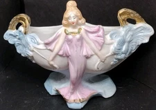 ANTIQUE GERMAN BISQUE PORCELAIN VICTORIAN SPILL VASE FIGURAL WOMAN & FLOWER 4119