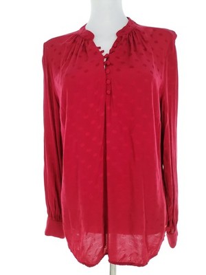 HAMPTON REPUBLIC Damen Knopf Halsbluse Gr. 40 Rot Viskose 100% Langer Ärmel