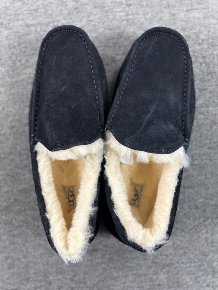 UGG Mens Shoes 10 Black Ascot Pure Wool Lined Slippers Loafers Comfort Mocassian - Image 4 of 4