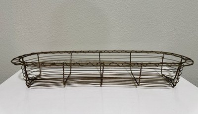 Vintage Brass/ Copper-toned Thin Metal Wire Long Oblong Basket Storage 