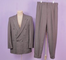 Men's VTG 80s Grey Red Pinstripe 2 PC Double Breasted Suit Sz M 1980s Wool