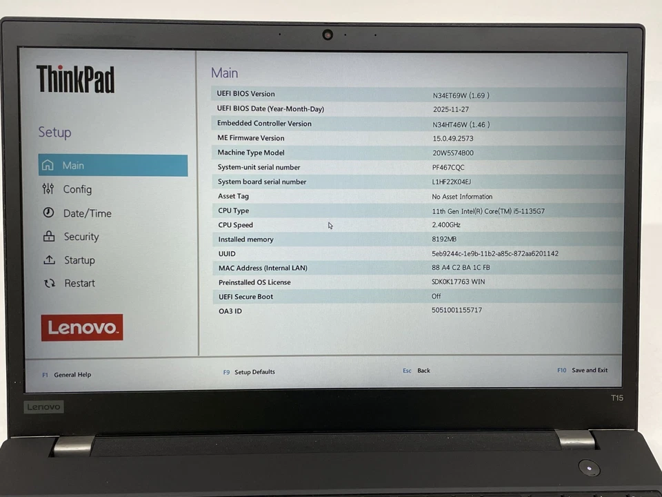 Lenovo ThinkPad T15 · i5-1135G7 · 8GB · 256GB, photo 3 of 5