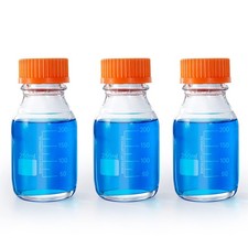 BKMAMLAB 250ml Round Media Storage Bottles with GL45 Screw Cap Borosilicate G...