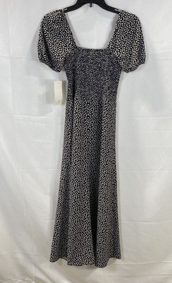 French Connection Smocked Bodice Puff Sleeve Ditsy Midi Dress NWT Sz 0