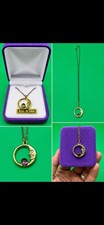 Vintage 1990s moon pendant Necklace With Crystal Ball Brass Tone Made In USA