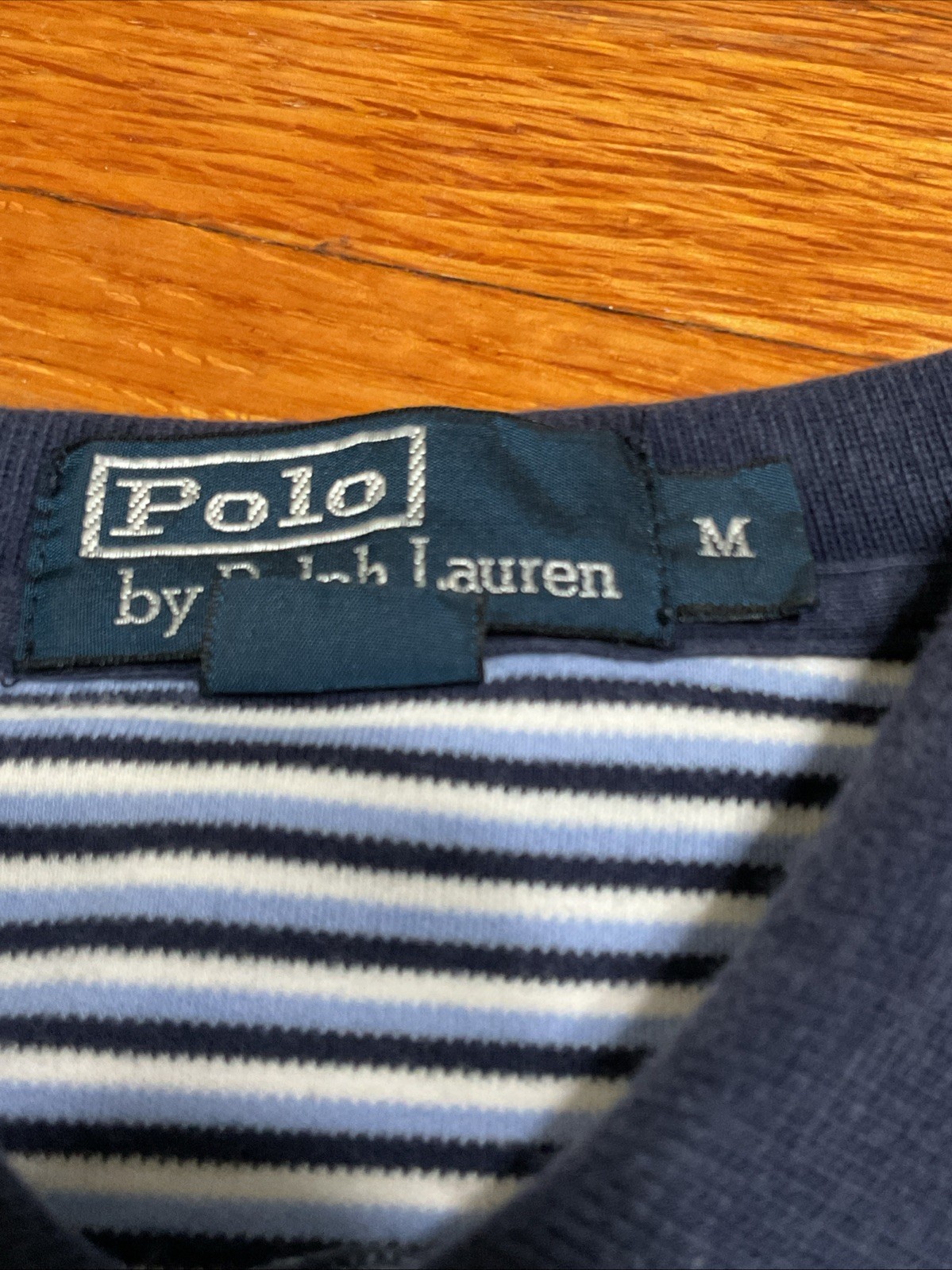 Polo vintage Ralph Lauren a righe blu royal camicia bianca arancione logo pony M Y2K