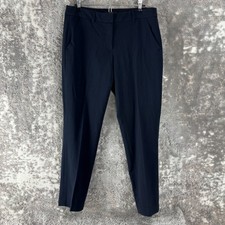Tahari Size L Minimalist Straight Leg Pants Navy Button Zip Casual Flat Front